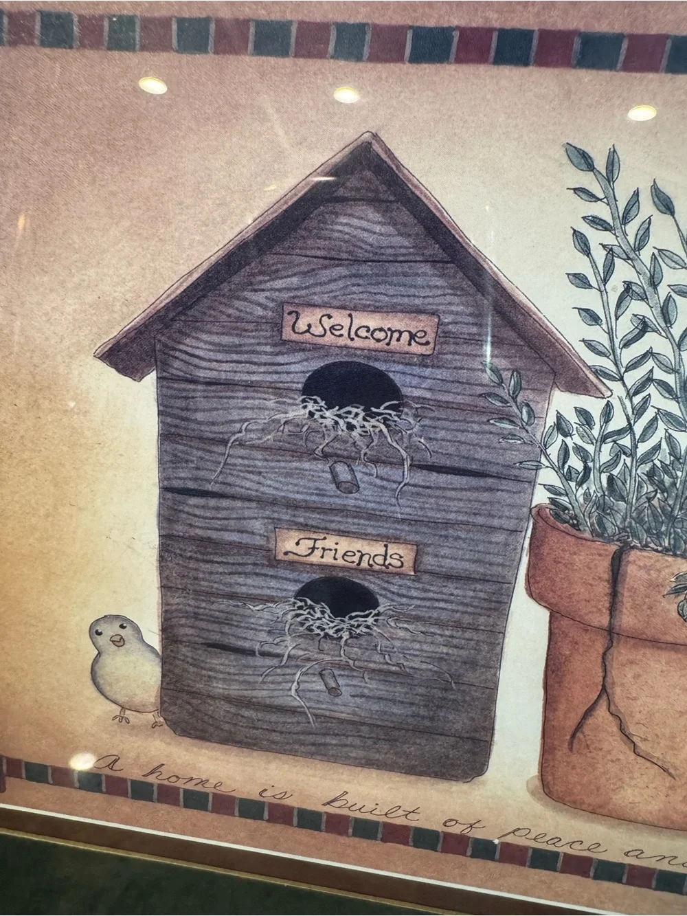 Home Interiors Framed Birdhouse Print Primitive Country Wall Art 23x13